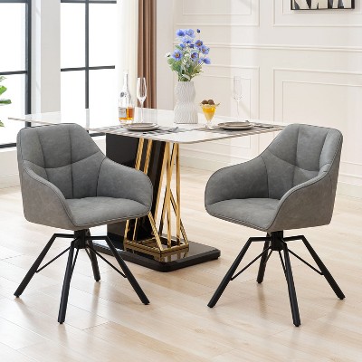 Hyleory Vintage Leather Dining Chairs Set of 2, Swivel Counter Stools for Kitchen Island, 360° Rotating Bar Height Chairs with Padded Seat