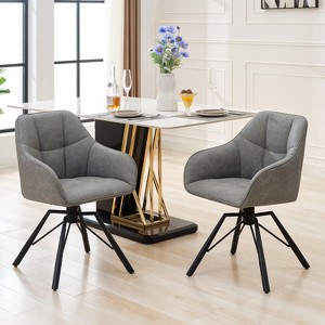 Hyleory Vintage Leather Dining Chairs Set of 2, Swivel Counter Stools for Kitchen Island, 360° Rotating Bar Height Chairs with Padded Seat - 1 of 4
