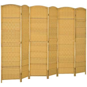 HOMCOM Room Divider, 6' Tall Folding Privacy Screen, Hand-Woven Freestanding Wood Partition for Home Office, Bedroom, Nature Wood