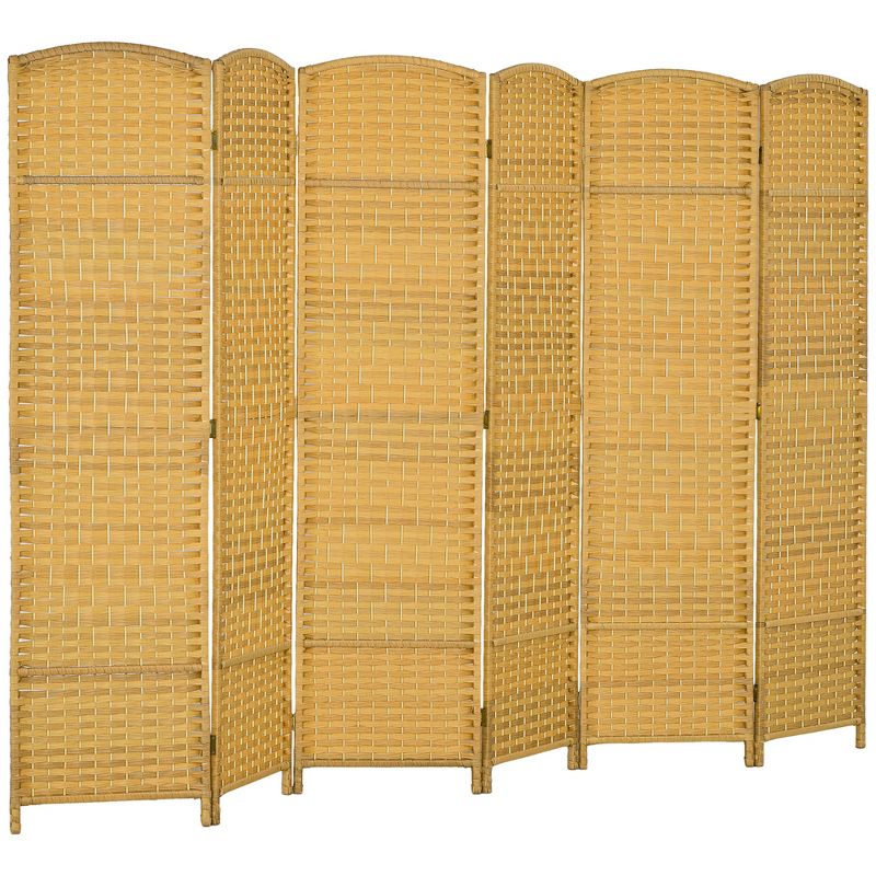 HOMCOM Room Divider, 6' Tall Folding Privacy Screen, Hand-Woven Freestanding Wood Partition for Home Office, Bedroom, Nature Wood, 1 of 7