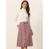Allegra K Women's High Waist Solid Button Front A-Line Belted Corduroy Midi Skirt - 3 of 4
