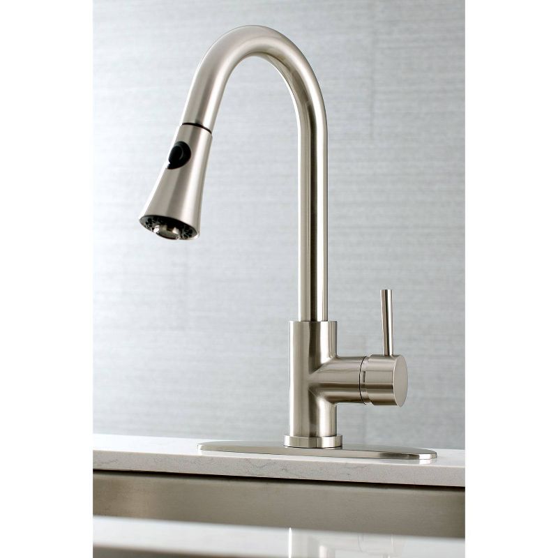 Gourmetier Single Handle Faucet with Pull Down Spout Satin Nickel - Kingston Brass, 3 of 9