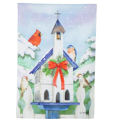Christmas Bird House Suede Garden Flag