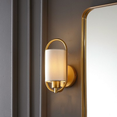 Haldea 6" Brass and Off-White Fabric Wall Sconce