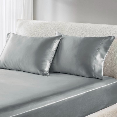 Lyngins Satin Luxury Bed Sheets Set, Wrinkle-Free Split King Bedding Set, 1 Flat Sheet, 2 Fitted Sheets (Fits 16" Mattresses), 4 Pillowcases