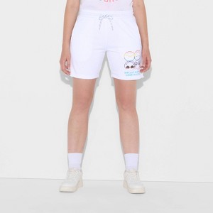 Pride Adult Smiley World Rainbow Graphic Mesh Shorts - White - 1 of 3