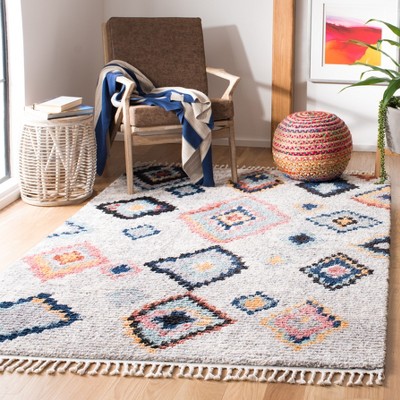 Ivory and Multicolor Synthetic Bohemian Diamond Area Rug, 3' x 5'