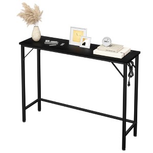 39.4 Inch Modern Console Table for Entryway, Silm Side Table Behind Couch with Charging Station & Metal Legs - 1 of 4