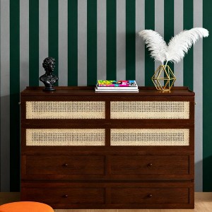 Whisen Queen Murphy Cabinet Bed - Solid Pine with Rattan Accents & Storage Drawer | Space-Saving Design - 1 of 4