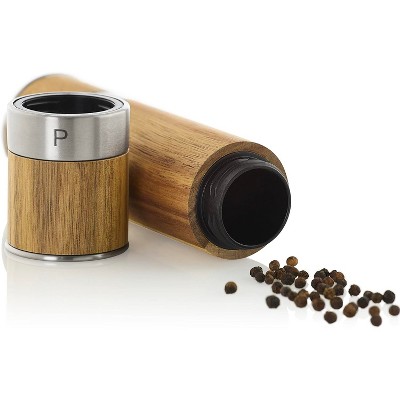 Acacia Wood and Stainless Steel Dual Salt and Pepper Mill