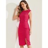 Allegra K Women's Round Neck Slim Fit Sleeveless Split Work Sheath Dresses - 4 of 4