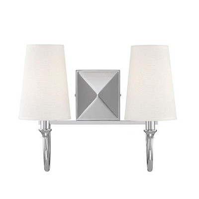 Cameron Polished Nickel Vanity Light with White Fabric Shades