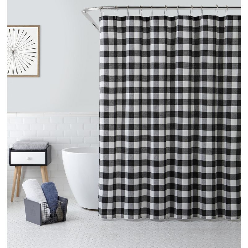 Saro Lifestyle Cotton Blend Buffalo Plaid Shower Curtain, 2 of 3