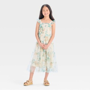 Zenzi Girls' Sleeveless Floral Mesh Maxi Dress - Ivory - 1 of 3