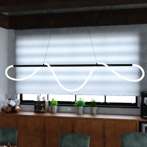 VAXCEL Bowman 1L LED Matte Black Contemporary Linear Chandelier Island Pendant Light Fixture - 1 of 4