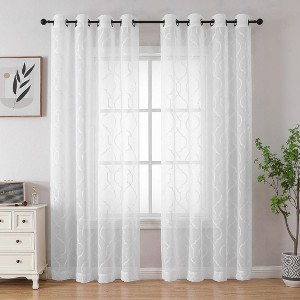 Kate Aurora Transcendence 1 Piece Grommet Top Embroidered Sheer Trellis Clover Window Curtain Panel - 1 of 4