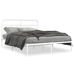 vidaXL Double Bed Frame with Headboard - Robust Metal Construction, Ample Storage, Modern Design - White, 59.1"x78.7" - 1 of 4