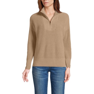 Lands' End Women's Drifter Cotton Quarter Zip Pullover Sweater