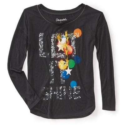 Aeropostale Womens Let It Shine Sequin Ls Fashion Embellished T-Shirt