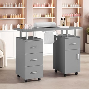 Manicure Table Nail Desk for Nail Tech, Nail Table Station with Dust Collector, Beauty Salon Workstation with Locking Castors & Wrist Cushion - 1 of 4