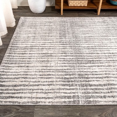 Skoura Striped Gray Synthetic 4' x 6' Easy-Care Area Rug