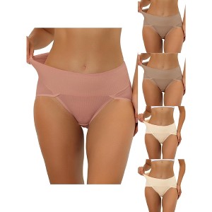 Allegra K Women's Ribbed High Waist Tummy Control Available 5 Packs in Plus Size Briefs - 1 of 4