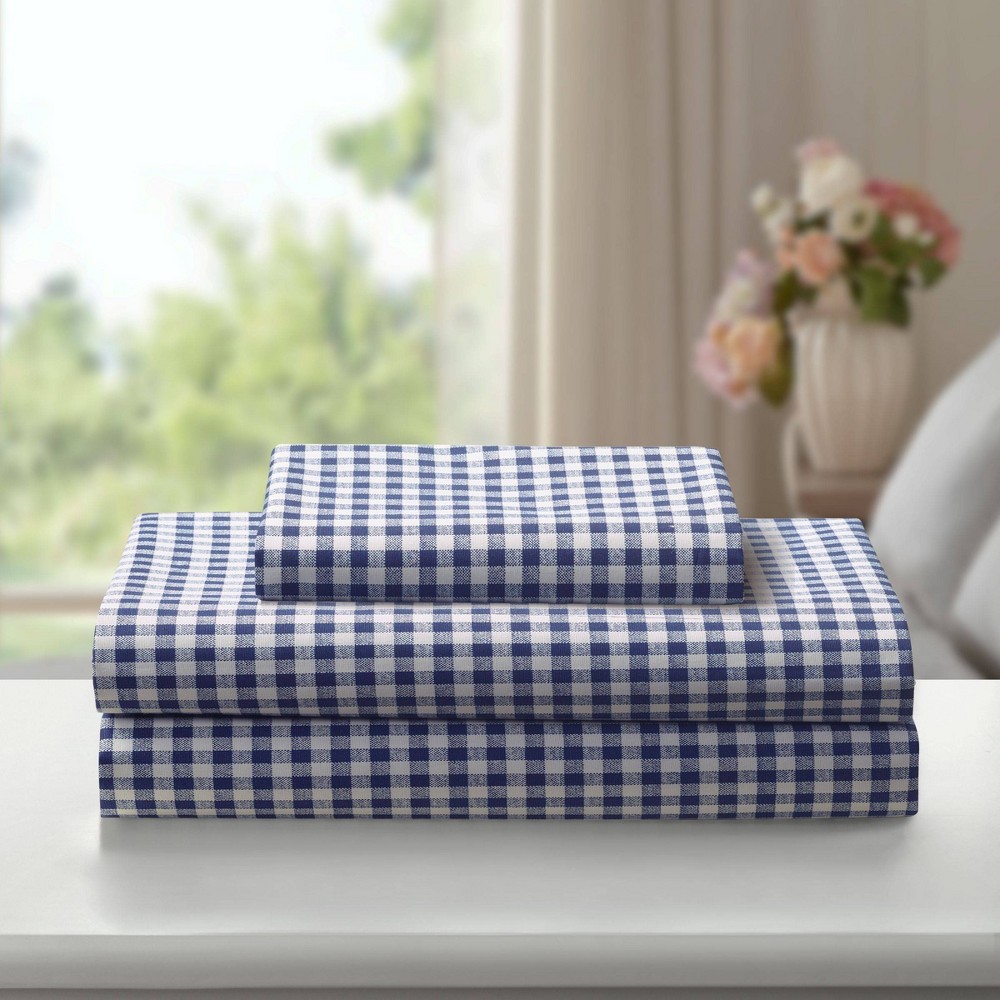 Photos - Bed Linen Laurel & Mayfair Twin Gingham Print Sheet Set Navy