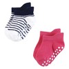 Hudson Baby Infant Girl Non-Skid No-Show Socks, Pink Navy Stripe - 3 of 4