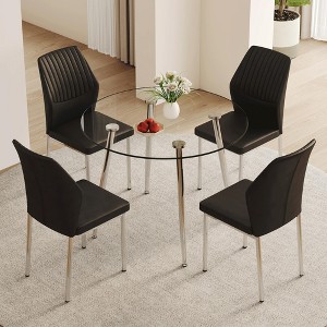 5-Piece Dining Set with Glass Table and 4 PU Armless Chairs - 1 of 4