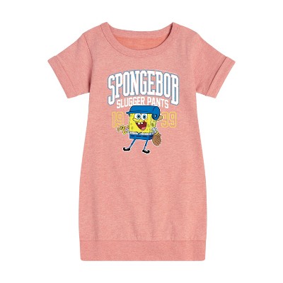 - SpongeBob SquarePants - SpongeBob Slugger Pants Graphic Short Sleeve Fleece Dress