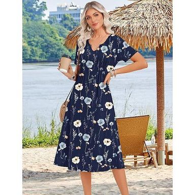 Zeagoo Summer Dresses for Women 2026 Casual Short Sleeve Aline Midi Dress with Pocket Flowy Pleated Tshirt Beach Sundress BF318 XL : Target