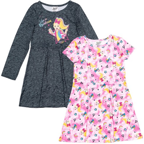 JoJo Siwa Big Girls 2 Pack Skater Short Sleeve Dress & Long Sleeve Dress  Pnk/Blk 10-12