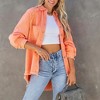Coolmee Women's Oversized Button Up Frayed Hem Shacket Long Sleeve Pockets Denim Jean Jacket - 3 of 4