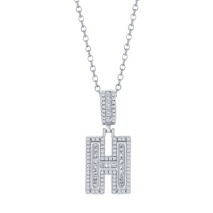 Bella Silver Sterling Silver 'H' Baguette CZ Initial 18" Pendant Necklace  - Silver - 1 of 2