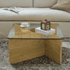 KIGFTSOD Mid-Century Modern Square Glass Coffee Table, Wooden Antique Square Center Cocktail Table with Tempered Glass Top for Living Room - 3 of 4