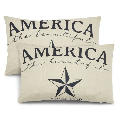 Juvale 2 Pack Lumbar Throw Pillow Covers Case, America The Beautiful Patriotic Home Decor, 20 x 12 in