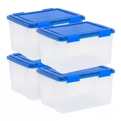 IRIS 46qt 4pk Weather Tight Storage Box Clear with Blue Lid and Buckle