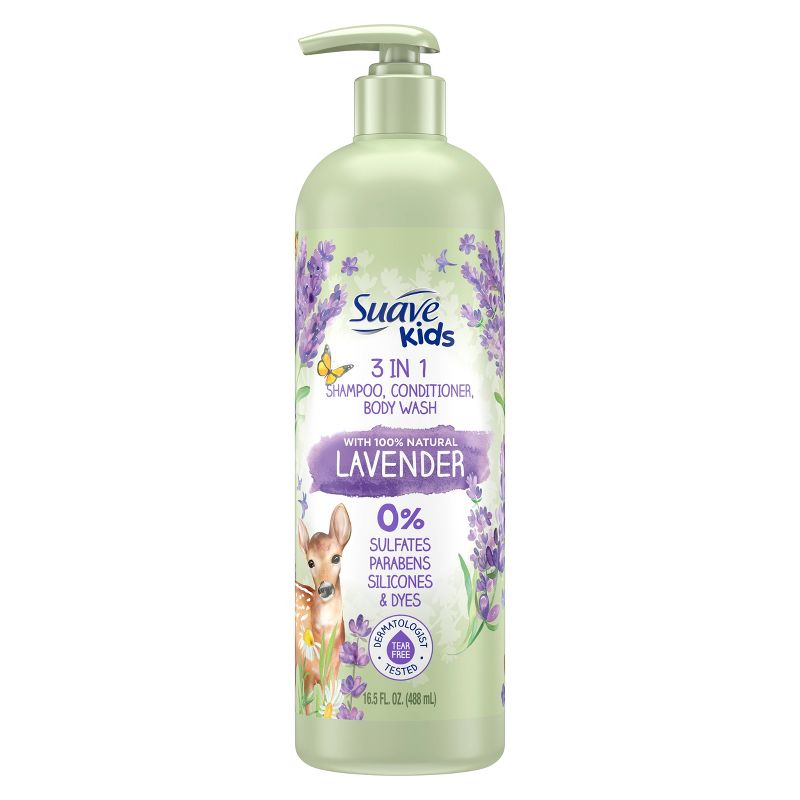 Suave Kids&#39; Natural Lavender 3-in-1 Pump Shampoo + Conditioner + Body Wash - 16.5 fl oz, 1 of 5