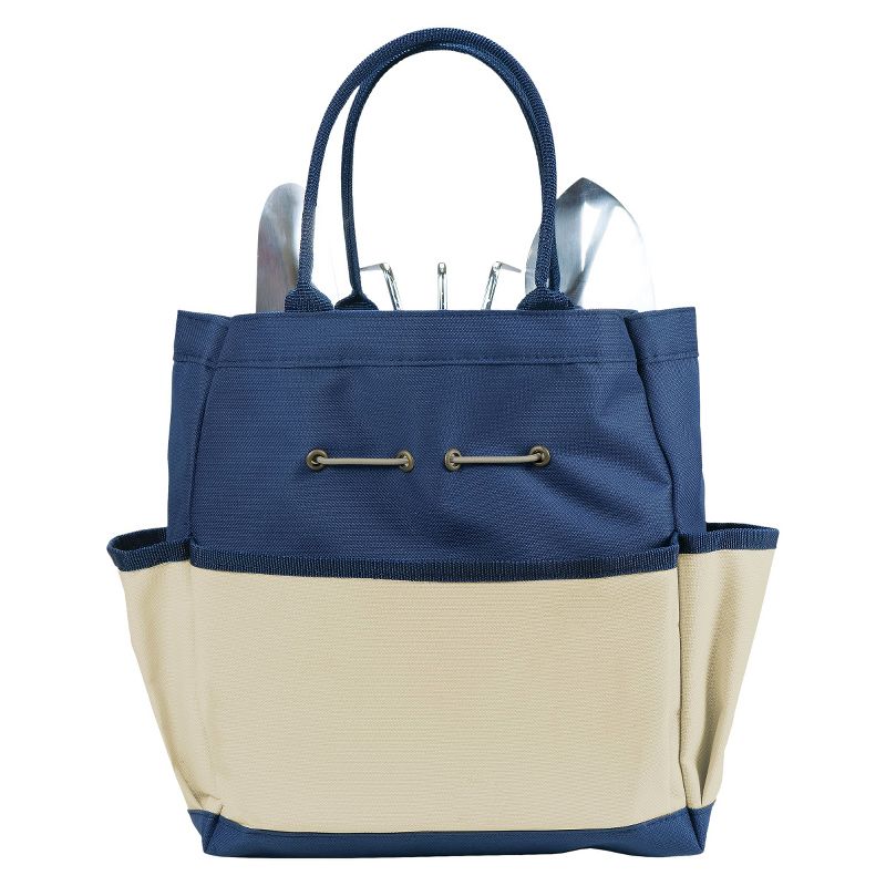 3 Pc Garden Tote Large - Navy/Cream With Tools - Picnic Time, 4 of 5