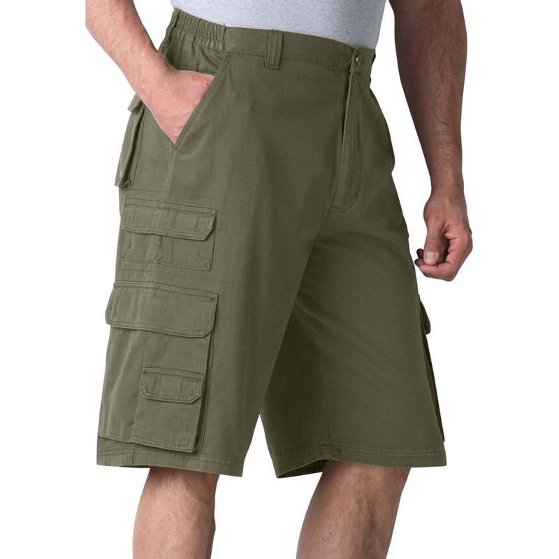 Boulder Creek by KingSize Men's Big & Tall  12" Side-Elastic Stacked Cargo Pocket Shorts, 1 of 7