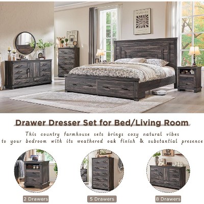 Dark Rustic Oak Farmhouse 6-Drawer Wood Dresser