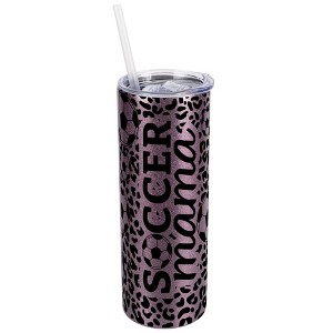 Elanze Designs Leopard Print Rose Gold 20 Ounce Double Wall Stainless Steel Glitter Travel Tumbler With Sliding Lid And Straw, Soccer Mom - 1 of 4