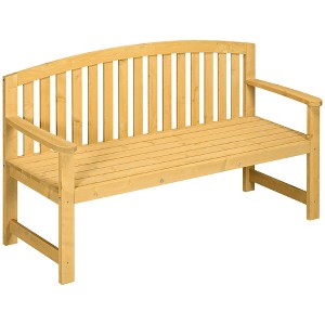 Outsunny 56" Outdoor Wood Bench, 2-Seater Wooden Garden Bench with Slatted Seat, Backrest & Arm Rests for Patio, Porch, Poolside, Balcony - 1 of 4