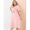 Agnes Orinda Women's Plus Size Soft Knit Cute Cat Print Short Sleeve Split Hem Pockets Midi Sleep Shirts Nightgowns - 4 of 4