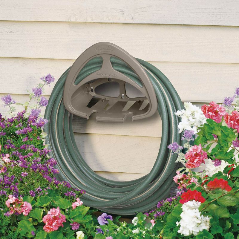 Suncast Hangout HH150 Outdoor Wall Mounted Garden Hose Holder with Shelf, Taupe, 2 of 4