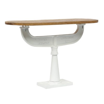 Vaill Outdoor Handcrafted Mango Wood Round Bistro Table - Natural/White - Christopher Knight Home