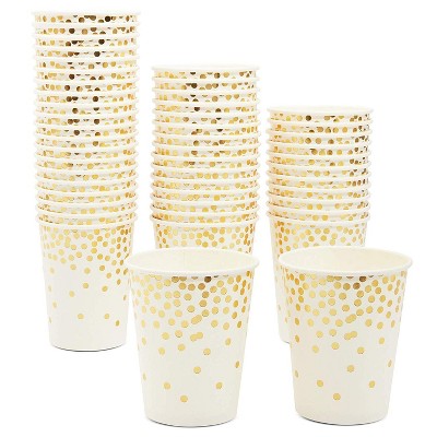 Blue Panda 50 Pack 9oz Gold Foil Confetti Party Disposable Paper Cups, Birthday Wedding Party Supplies