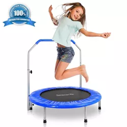 SereneLife 36 Inch Portable Folding Highly Elastic Fitness Jumping Fun Sports Trampoline with Handrail, Padded Cushion, and Travel Bag, Kids Size