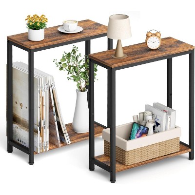 Narrow End Tables Living Room Set of 2 Small Side Table for Small Space, 2 Tier Slim Skinny Night Stand