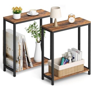 Narrow End Tables Living Room Set of 2 Small Side Table for Small Space, 2 Tier Slim Skinny Night Stand - 1 of 4